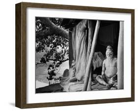 Hindu Holy Man Sitting in His Home-James Burke-Framed Photographic Print