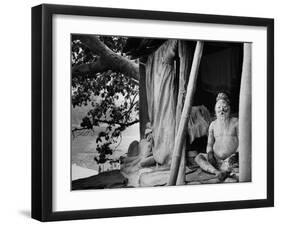 Hindu Holy Man Sitting in His Home-James Burke-Framed Photographic Print