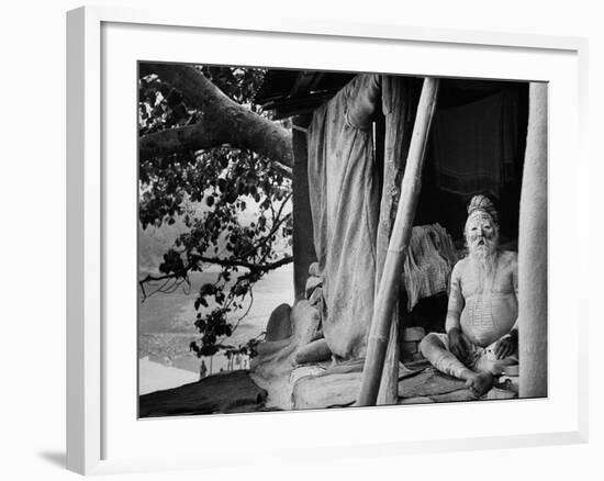 Hindu Holy Man Sitting in His Home-James Burke-Framed Photographic Print