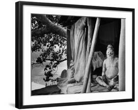 Hindu Holy Man Sitting in His Home-James Burke-Framed Photographic Print