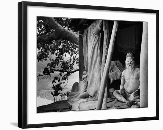 Hindu Holy Man Sitting in His Home-James Burke-Framed Photographic Print