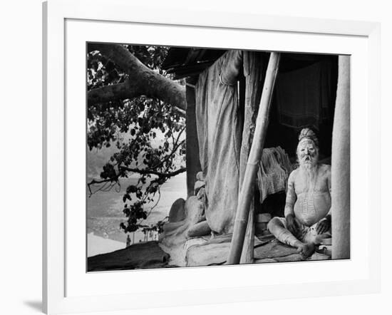 Hindu Holy Man Sitting in His Home-James Burke-Framed Photographic Print