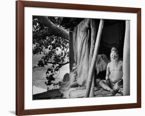 Hindu Holy Man Sitting in His Home-James Burke-Framed Photographic Print