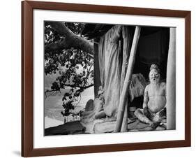 Hindu Holy Man Sitting in His Home-James Burke-Framed Photographic Print