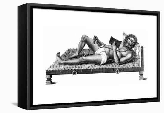 Hindu Philosopher Pararum Soatuntre Perkasanund Reclining on a Bed of Iron Spikes, 1811-null-Framed Stretched Canvas