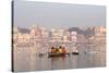 Hindu Pilgrims on Boat in the Ganges River, Varanasi, India-R M Nunes-Stretched Canvas