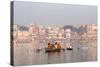 Hindu Pilgrims on Boat in the Ganges River, Varanasi, India-R M Nunes-Stretched Canvas