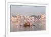 Hindu Pilgrims on Boat in the Ganges River, Varanasi, India-R M Nunes-Framed Photographic Print