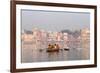 Hindu Pilgrims on Boat in the Ganges River, Varanasi, India-R M Nunes-Framed Photographic Print