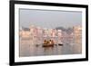 Hindu Pilgrims on Boat in the Ganges River, Varanasi, India-R M Nunes-Framed Photographic Print