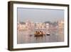 Hindu Pilgrims on Boat in the Ganges River, Varanasi, India-R M Nunes-Framed Photographic Print