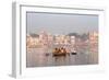 Hindu Pilgrims on Boat in the Ganges River, Varanasi, India-R M Nunes-Framed Photographic Print