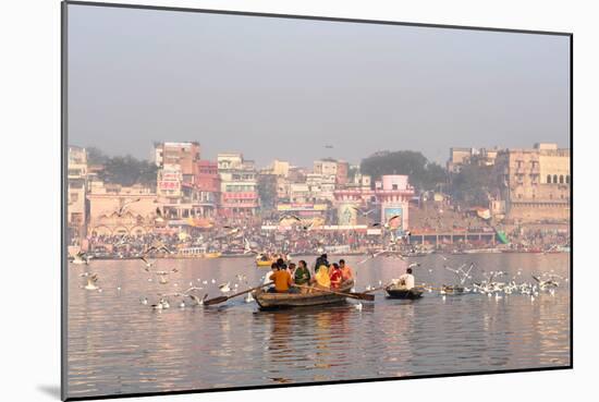 Hindu Pilgrims on Boat in the Ganges River, Varanasi, India-R M Nunes-Mounted Photographic Print