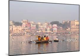 Hindu Pilgrims on Boat in the Ganges River, Varanasi, India-R M Nunes-Mounted Photographic Print