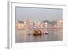 Hindu Pilgrims on Boat in the Ganges River, Varanasi, India-R M Nunes-Framed Photographic Print