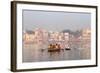 Hindu Pilgrims on Boat in the Ganges River, Varanasi, India-R M Nunes-Framed Photographic Print