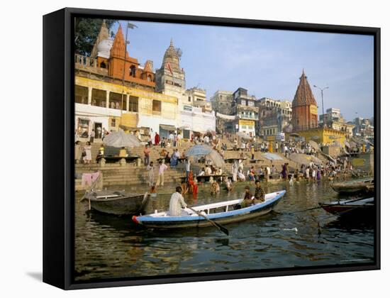 Hindu Sacred River Ganges at Dasasvamedha Ghat, Varanasi, Uttar Pradesh State, India-Richard Ashworth-Framed Stretched Canvas