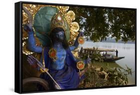 Hindu Statue and the Hooghly River, Part of the Ganges River, West Bengal, India, Asia-Bruno Morandi-Framed Stretched Canvas