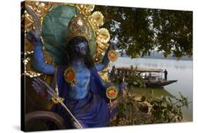 Hindu Statue and the Hooghly River, Part of the Ganges River, West Bengal, India, Asia-Bruno Morandi-Stretched Canvas