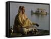 Hindu Woman Meditating Beside the River Ganges, Varanasi (Benares), Uttar Pradesh State, India-John Henry Claude Wilson-Framed Stretched Canvas