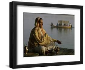 Hindu Woman Meditating Beside the River Ganges, Varanasi (Benares), Uttar Pradesh State, India-John Henry Claude Wilson-Framed Photographic Print