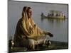 Hindu Woman Meditating Beside the River Ganges, Varanasi (Benares), Uttar Pradesh State, India-John Henry Claude Wilson-Mounted Photographic Print