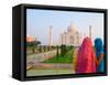 Hindu Women with Colorful Veils at the Taj Mahal, Agra, India-Bill Bachmann-Framed Stretched Canvas