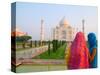 Hindu Women with Colorful Veils at the Taj Mahal, Agra, India-Bill Bachmann-Stretched Canvas