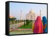 Hindu Women with Colorful Veils at the Taj Mahal, Agra, India-Bill Bachmann-Framed Stretched Canvas