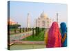 Hindu Women with Colorful Veils at the Taj Mahal, Agra, India-Bill Bachmann-Stretched Canvas