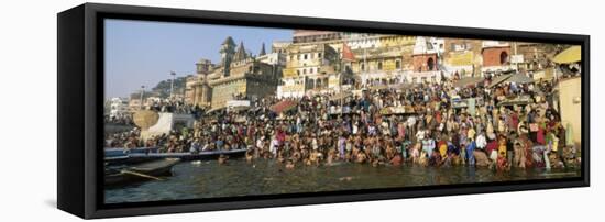 Hindus Bathing in the Early Morning in the Holy River Ganges Along Dasswamedh Ghat, Varanasi, India-Gavin Hellier-Framed Stretched Canvas