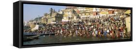 Hindus Bathing in the Early Morning in the Holy River Ganges Along Dasswamedh Ghat, Varanasi, India-Gavin Hellier-Framed Stretched Canvas