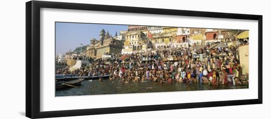 Hindus Bathing in the Early Morning in the Holy River Ganges Along Dasswamedh Ghat, Varanasi, India-Gavin Hellier-Framed Photographic Print