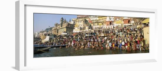 Hindus Bathing in the Early Morning in the Holy River Ganges Along Dasswamedh Ghat, Varanasi, India-Gavin Hellier-Framed Photographic Print