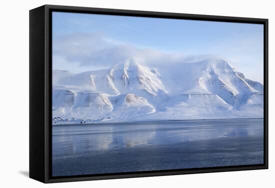 Hiorthfjellet Mountain, Adventfjorden (Advent Bay) Fjord with Sea Ice in Foreground, Svalbard-Stephen Studd-Framed Stretched Canvas