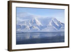 Hiorthfjellet Mountain, Adventfjorden (Advent Bay) Fjord with Sea Ice in Foreground, Svalbard-Stephen Studd-Framed Photographic Print