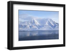 Hiorthfjellet Mountain, Adventfjorden (Advent Bay) Fjord with Sea Ice in Foreground, Svalbard-Stephen Studd-Framed Photographic Print