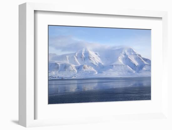 Hiorthfjellet Mountain, Adventfjorden (Advent Bay) Fjord with Sea Ice in Foreground, Svalbard-Stephen Studd-Framed Photographic Print