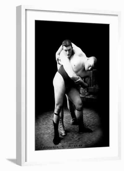 Hip Throw: Russian Wrestlers-null-Framed Art Print