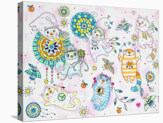 Hippie Cats 2-Oxana Zaiko-Stretched Canvas