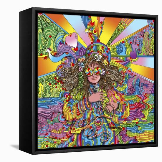 Hippie Chick Swril Glasses-Howie Green-Framed Stretched Canvas