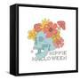 Hippie Halloween Card with Skull with Mushroom and Flowers Isolated on White. Retro Groovy 70S 60S-Svetlana Shamshurina-Framed Stretched Canvas