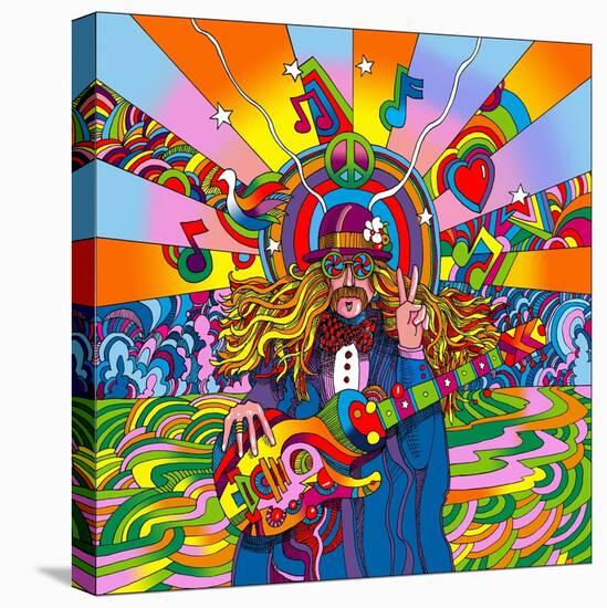 Hippie Musician-Howie Green-Stretched Canvas