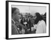 Hippie Poet Allen Ginsberg Speaking to Conservative-Looking Man During Vietnam War Protest Rally-null-Framed Premium Photographic Print