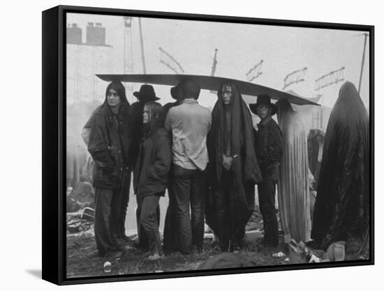 Hippies at Woodstock Music Festival-John Dominis-Framed Stretched Canvas