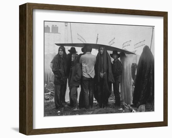 Hippies at Woodstock Music Festival-John Dominis-Framed Premium Photographic Print