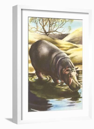 Hippo at Shore-null-Framed Art Print