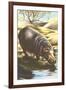 Hippo at Shore-null-Framed Art Print