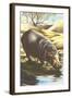 Hippo at Shore-null-Framed Art Print