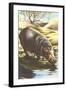 Hippo at Shore-null-Framed Art Print